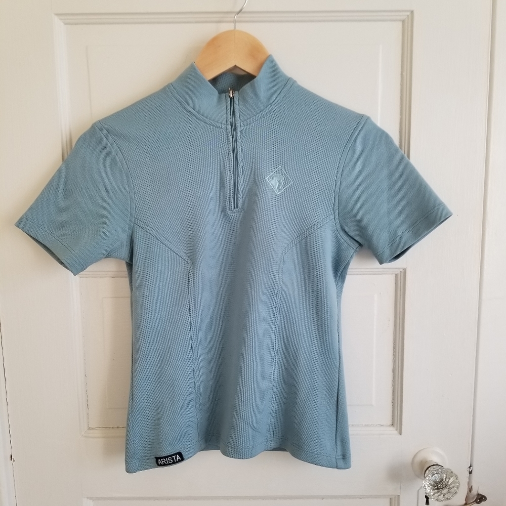 Arista 1/4 zip mock neck short sleeve riding shirt - light greeny aqua